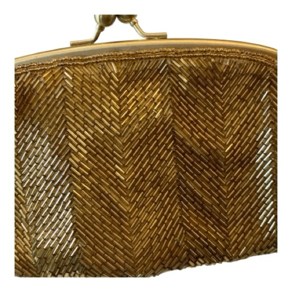 Vintage‎ The Limited Chain Wristlet Clutch Gold Beaded Handbag 1920's Gatsby